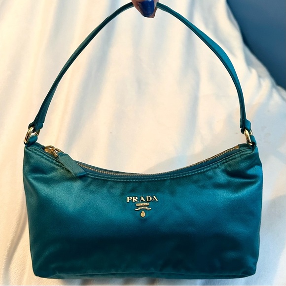 Prada Handbags - PRADA Satin Mini Hobo Bag Purse in Aqua Teal RARE with COA Authentic